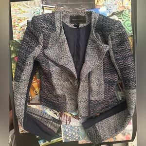 BCBGMaxAzria Black and Gray Textured Knit Moto Jacket